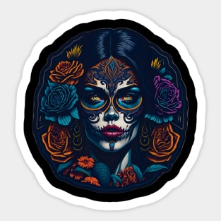 Colorful Sugar Skull Girl Makeup Art Sticker